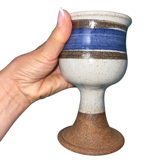 Vintage Goblets Set of 4 Studio Pottery Stoneware Signed Bohemian Artisan Made - Picture 10 of 10